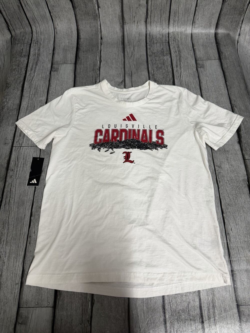 Men’s Adidas Louisville Cardinals Cotton Short Sleeve Tshirt White Sz Large